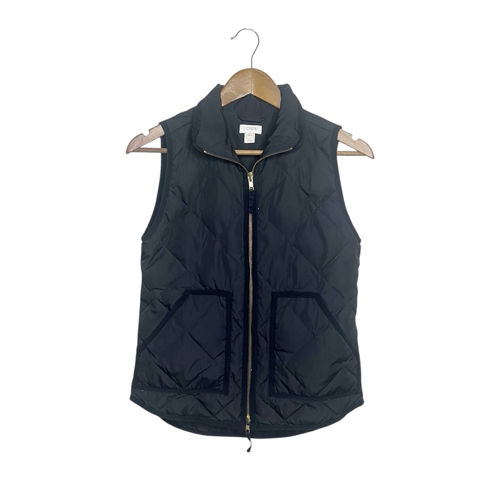 J. Crew Women's Black Quilted Vest Puffer XXS Pockets Zippered Gold Cozy Winter